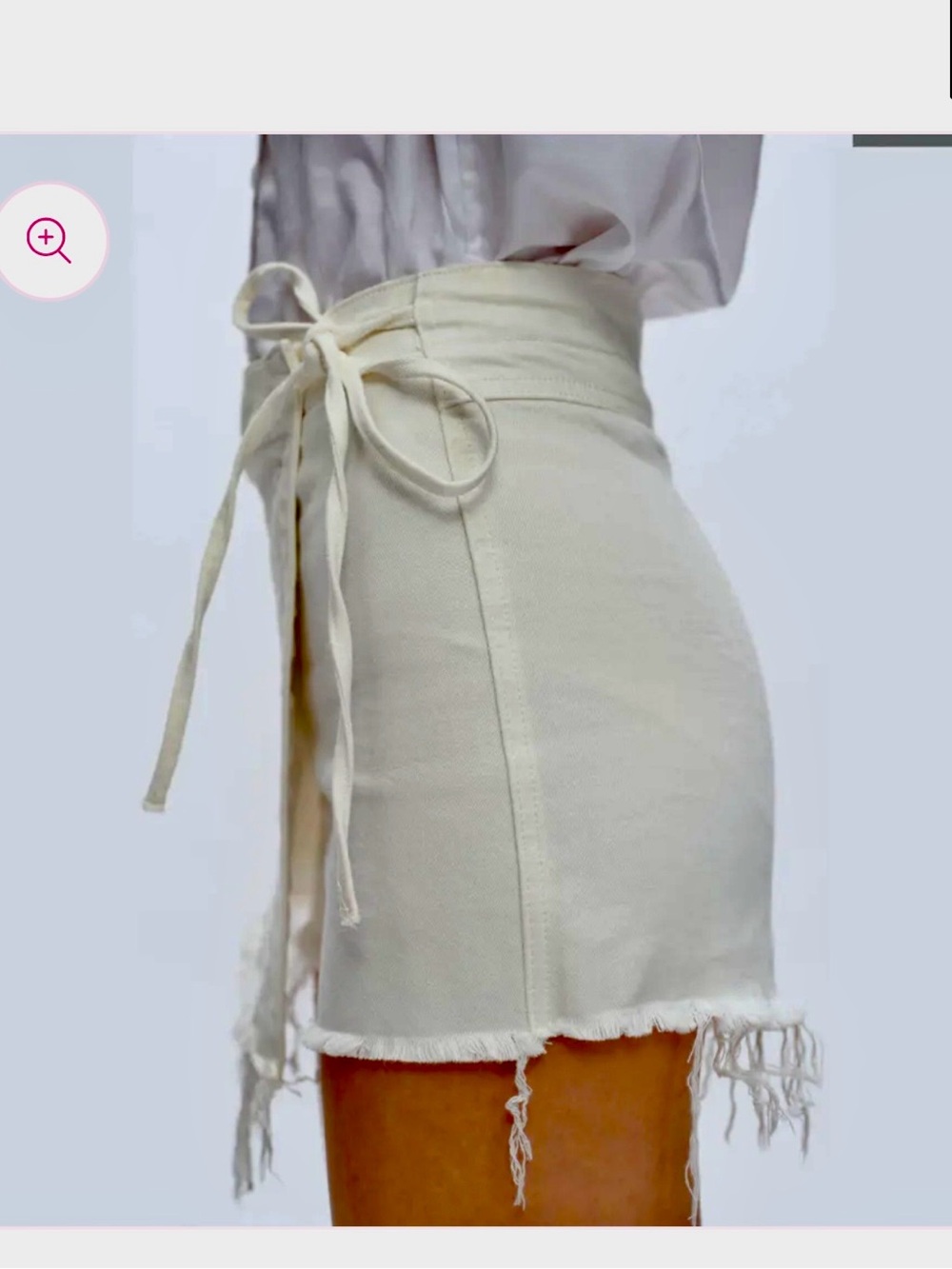 High-Waist Cream Tie-Front De-stressed Fringe Mini Skort